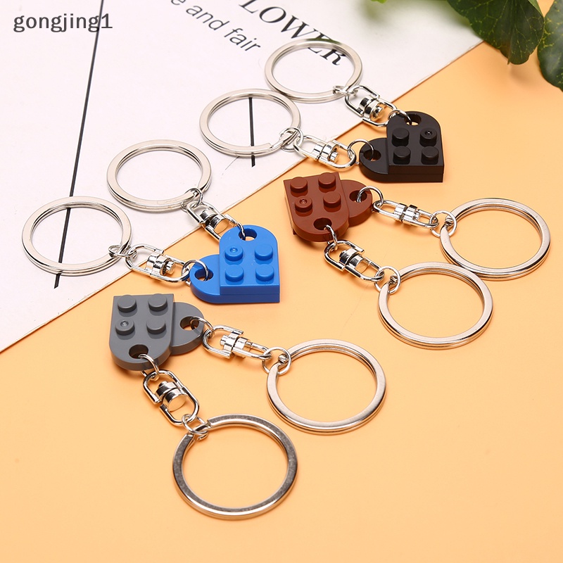 Ggg 2Pcs Gantungan Kunci Cinta Hati Bata Untuk Pasangan Persahabatan Hati KeyRing Perhiasan Hadiah ID