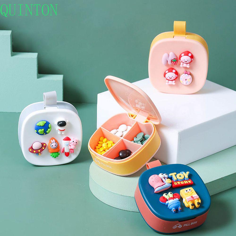 QUINTON Kartun Pill Box Portable PP Silikon Vitamin Obat Organizer