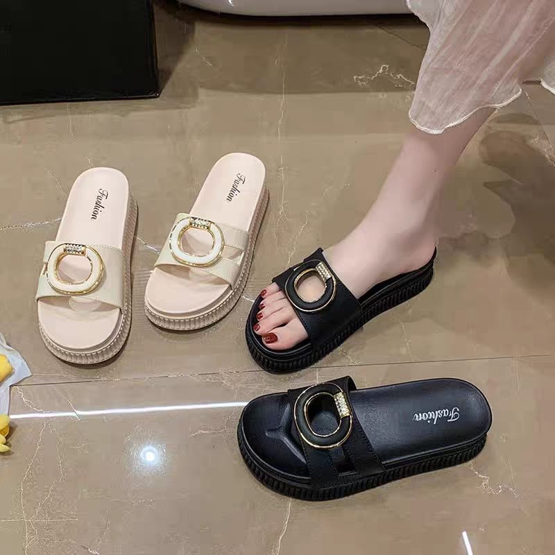 GROSIRTAS TG1746 Sandal Slip On Wedges Wanita Motif Ring O Import Kekinian