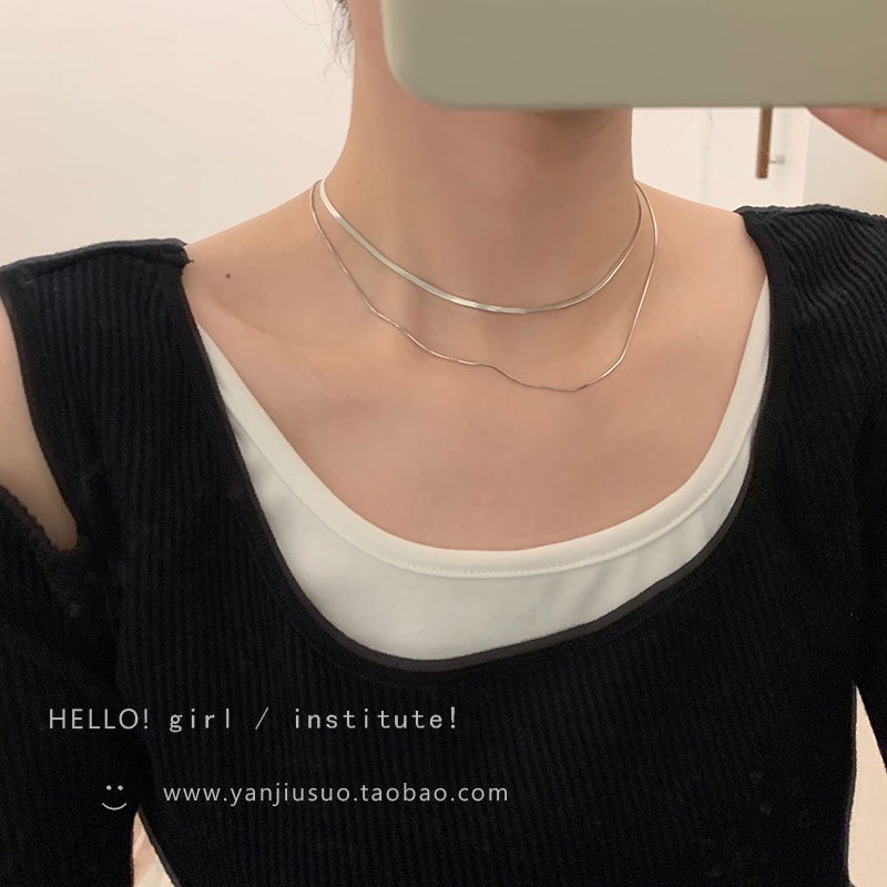 Perak Double Layer Kalung Tulang Ular Perempuan Rantai Klavikula Musim Panas Gaya Baru Cahaya Mewah Niche Sederhana All-Match Kalung