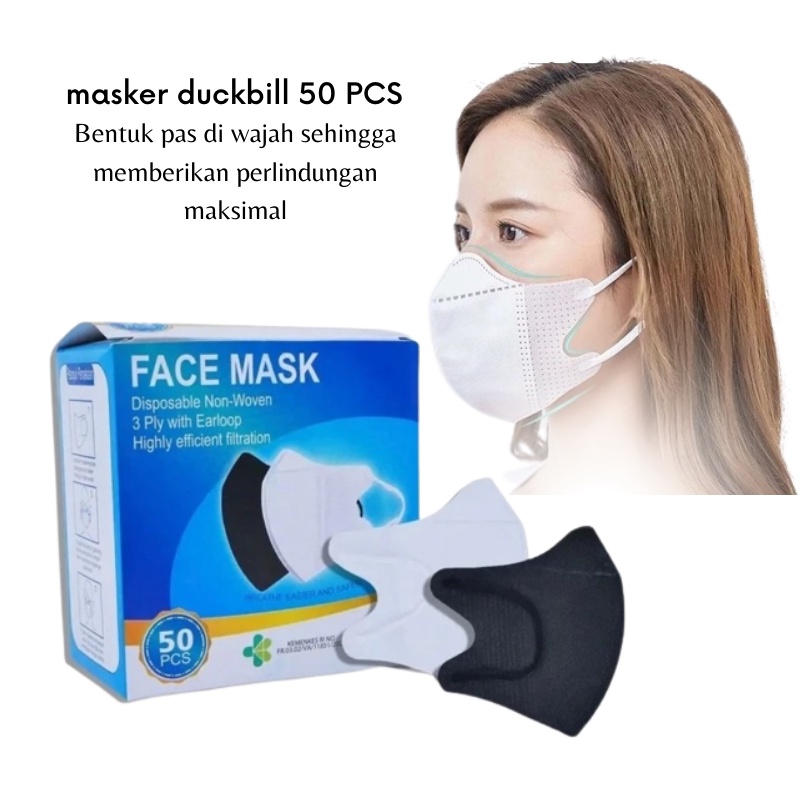 GOS -D411- Masker Duckbill Earloop Warna Putih Isi 50 Pcs