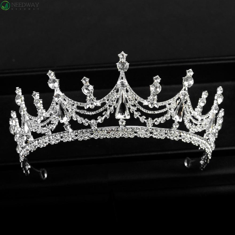 NEEDWAY Needway Berlian Tiara Pernikahan Mewah Cantik Zinc Alloy Untuk Pengantin Wanita Mahkota Bunga Hiasan Kepala Headband Baroque Untuk Wanita Gaya Korea Tiara