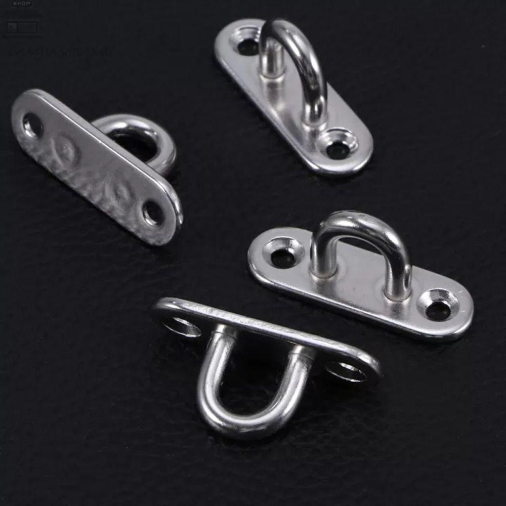 AUGUSTINA 6mm Plat Mata 4Pcs Gantungan Oblong Plat Mata Memperbaiki Gesper Oval Pintu Gesper Staple Ring Mount Hook Marine Hardware Rigging Sekrup Desain Berbentuk U