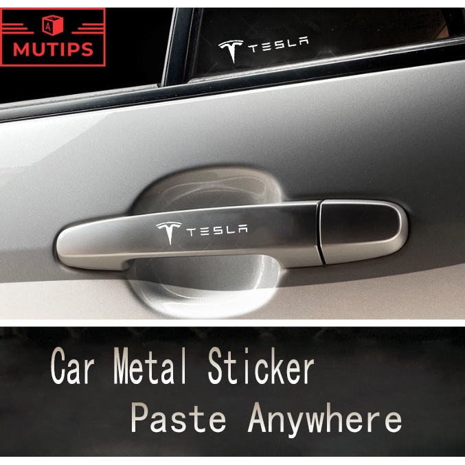 Tesla Logo Mobil Metal Sticker 3D Kreatif Dekorasi Lencana Interior Pintu Jendela Mobil Untuk Model3 Y X