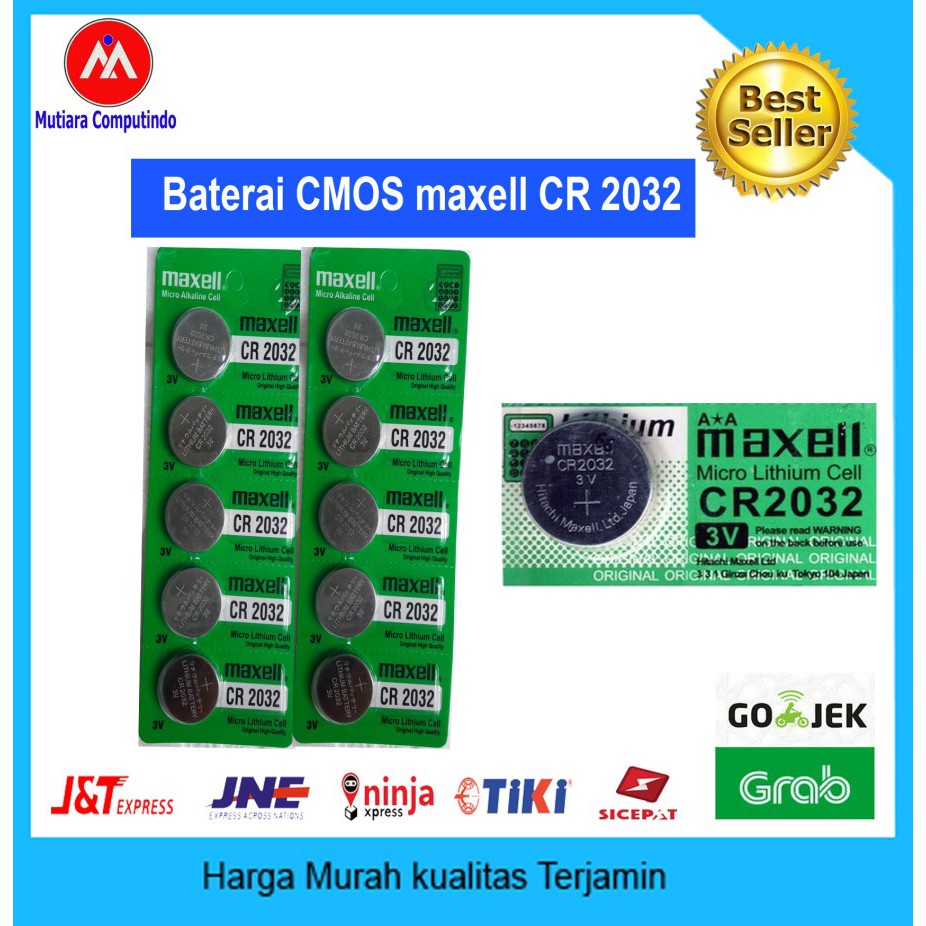 BATERAI CMOS MAXELL CR 2032 UKURAN 3V ORIGINAL - HARGA PER LEMBAR (ISI 5 PCS) - BISA COD