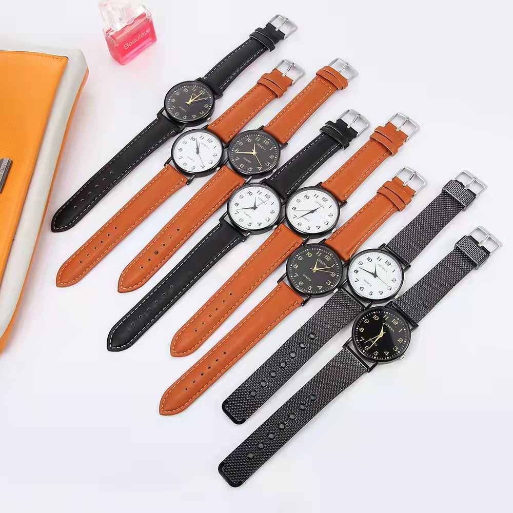 Jam Tangan Kulit PU Geneva Pria &amp; Wanita Analog Model Baru Klasik Korea Quartz Strap Kulit Untuk Casual Retro Jalan Mewah Premium Import Murah Grosir JT2