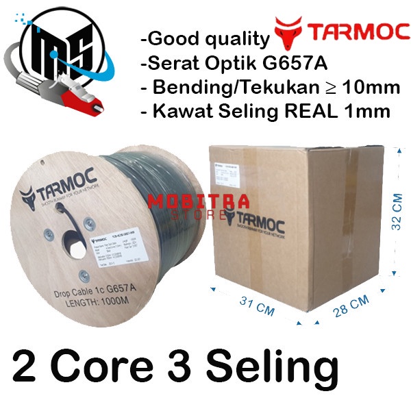 Tarmoc Dropcore Cable FO 2 CORE 3 SELING 1000m | Kabel FO Drop Core 2 Core 3 Sling SM