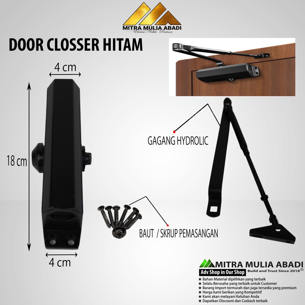 DOOR CLOSER HITAM OTOMATIS / PENAHAN PINTU OTOMATIS