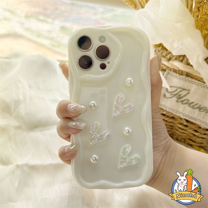 Xiaomi Redmi 12C A1 10C 10A 10 9 9A 9C 9T Redmi Note12 12s 11 11s 10 10s 9 9s Pro Xiaomi 12 11 Lite Poco X3 Pro Cream Wavy 3D Love Casing Ponsel Silikon Baru Dengan Mutiara DIY Gelang Tangan