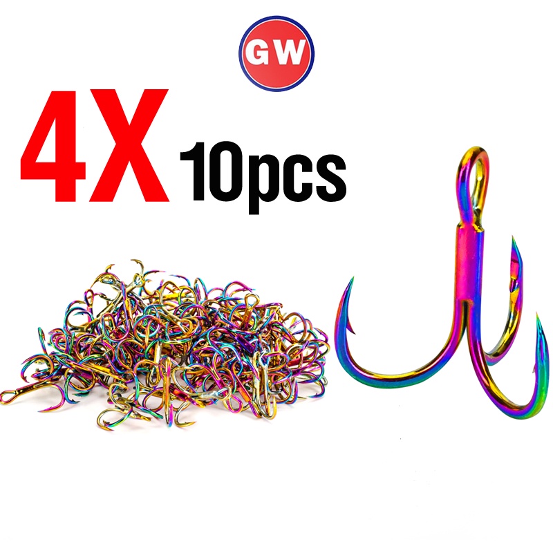 10pcs Kait Pancing Anti Karat Treble Hook Baja Karbon Tinggi Warna-Warni Kuat Treble Hooks Jangkar Berduri Untuk Air Tawar Air Asin Ukuran4# 6# 8# 10#