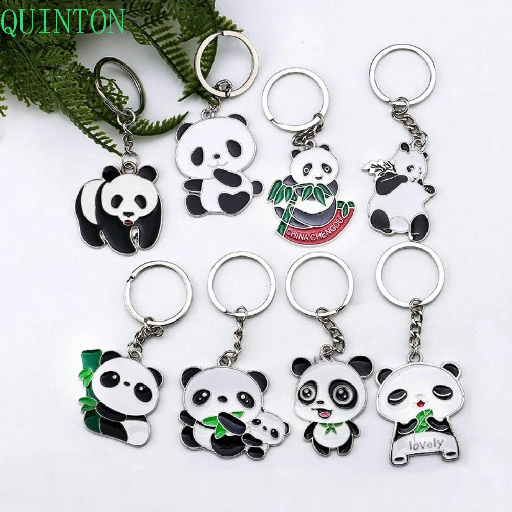 QUINTON Panda Gantungan Kunci Mobil Kreatif Kartun Untuk Wanita Pria Car Key Holder Jewelrys Ornamen Phone Charm Handbag Charms Panda Key Chain