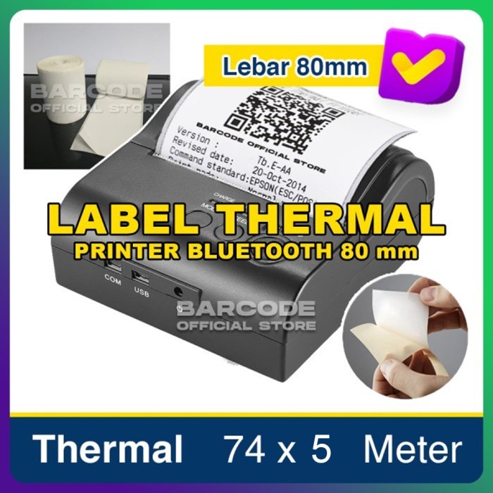 

LABEL THERMAL 74 X 5 M CONTINUOUS KERTAS STIKER PRINTER BLUETOOTH 80MM PST79