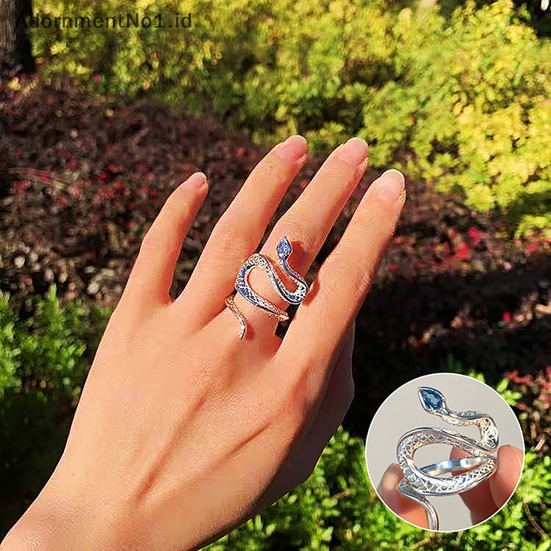 [AdornmentNo1] Gothic berlian imitasi terbuka ular cincin Adjustable hewan cincin reptil untuk pria wanita Fashion Punk cowok cewek hadiah perhiasan ulang tahun