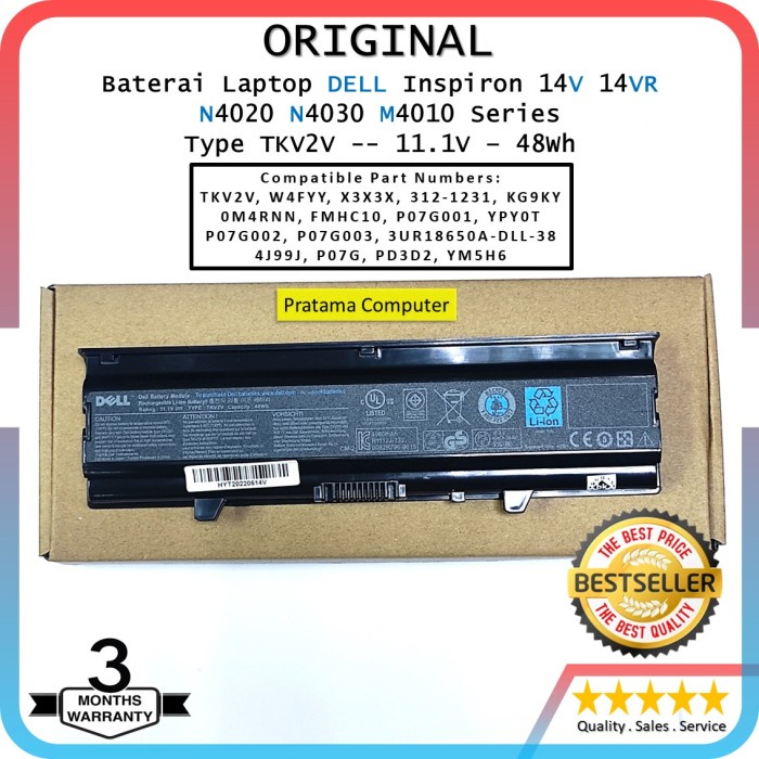 ORIGINAL Baterai Laptop DELL Inspiron N4030 M4010 N4020 N4020D N4030D, 14V 14VR Series