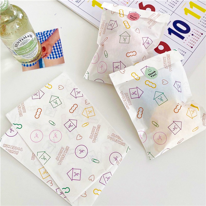 [Harga Grosir] 1PC Ins Style Flat Paper Bag/Kantong Kemasan Kartun Korea/Kantong Kemasan Permen Biskuit Snack/Tas Bungkus Kado Perhiasan Handmade/Souvenir Pesta Ulang Tahun