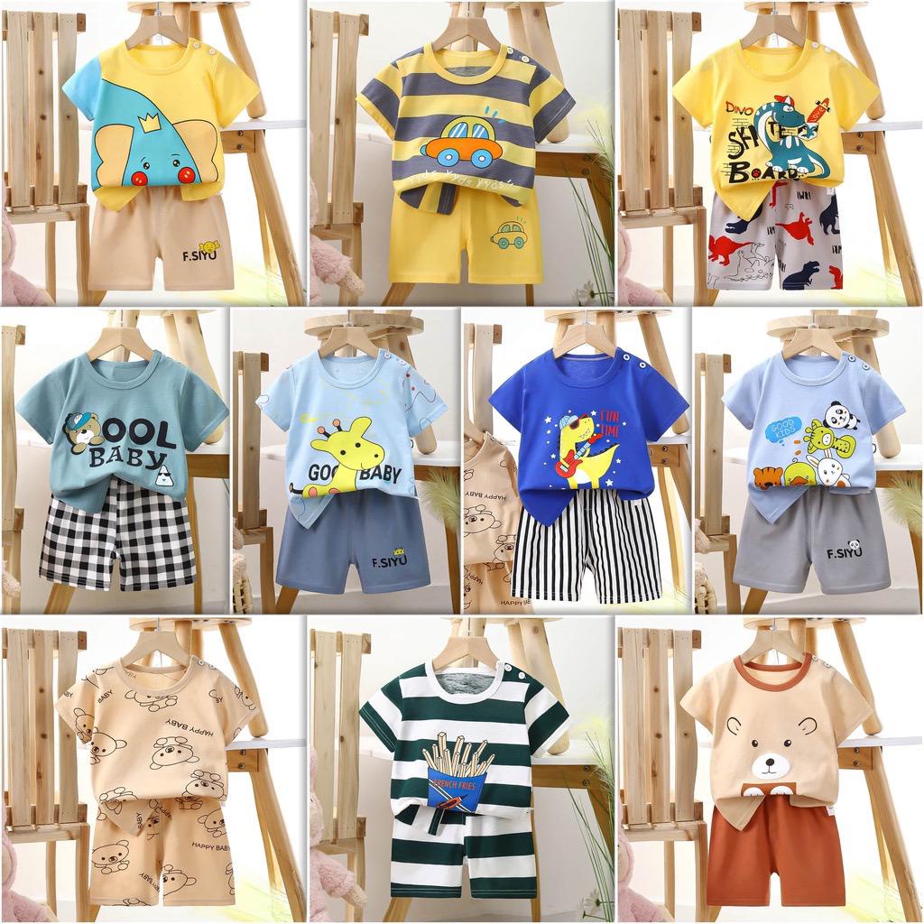 1234OS - Setelan Anak 0- 3 Tahun Model kartun Baju Setelan Anak Piyama Tidur Pendek Jumper Anak Bayi.