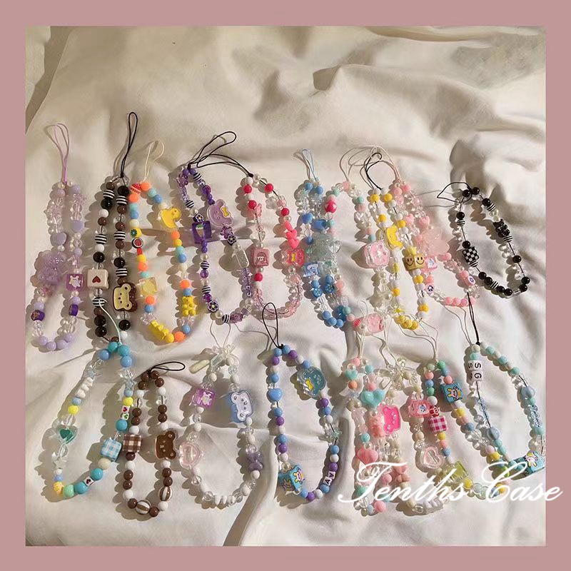 Bow Knot, Heart Shaped Bear Pattern Shaped Phone Case Universal Hanging Cord Colorful Beaded Chain Convenient Anti Drop Fashion Lanyards Multiple Styles Available