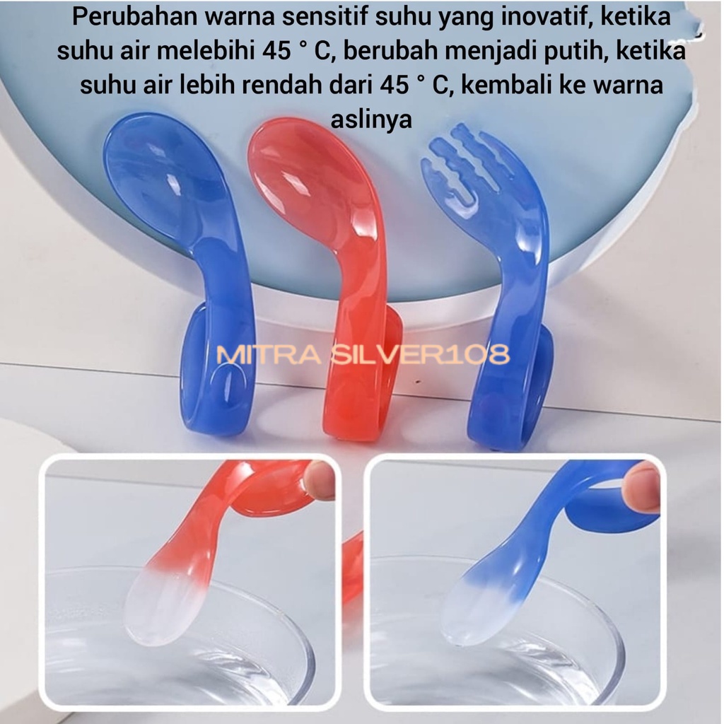 Sendok Garpu Makan Bayi Sensor Suhu Panas / Sendok Makan Bayi Sensor Panas / Alat Makan Set MPASI Bayi PR 09