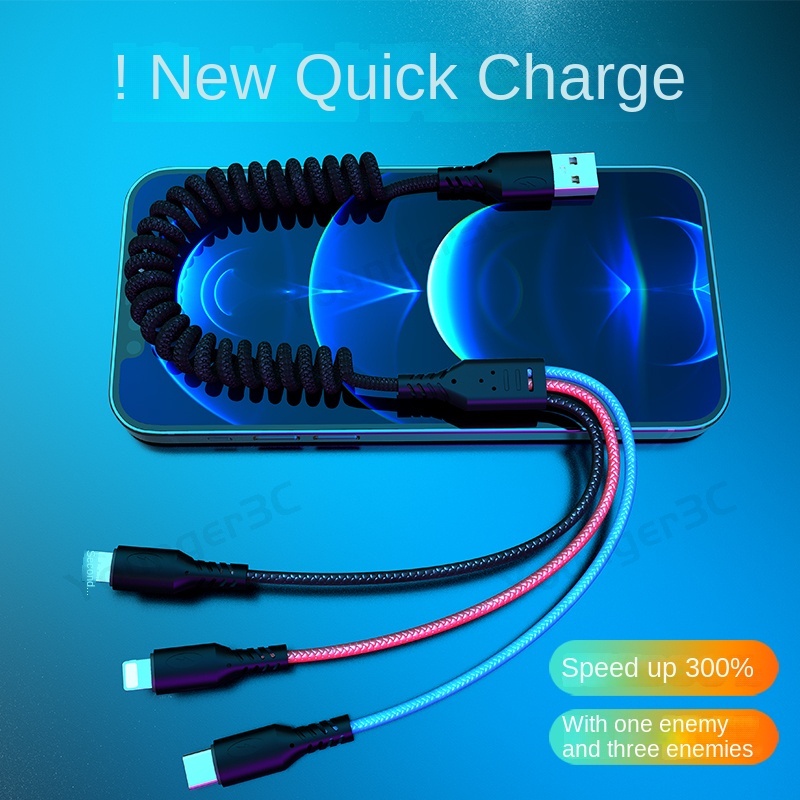 3 In 1 Kabel Pengisian Cepat Musim Semi Kabel Data USB 5A Kabel Aksesori Mobil Telepon Kabel Pengisian Daya Untuk ios Typc C Micro