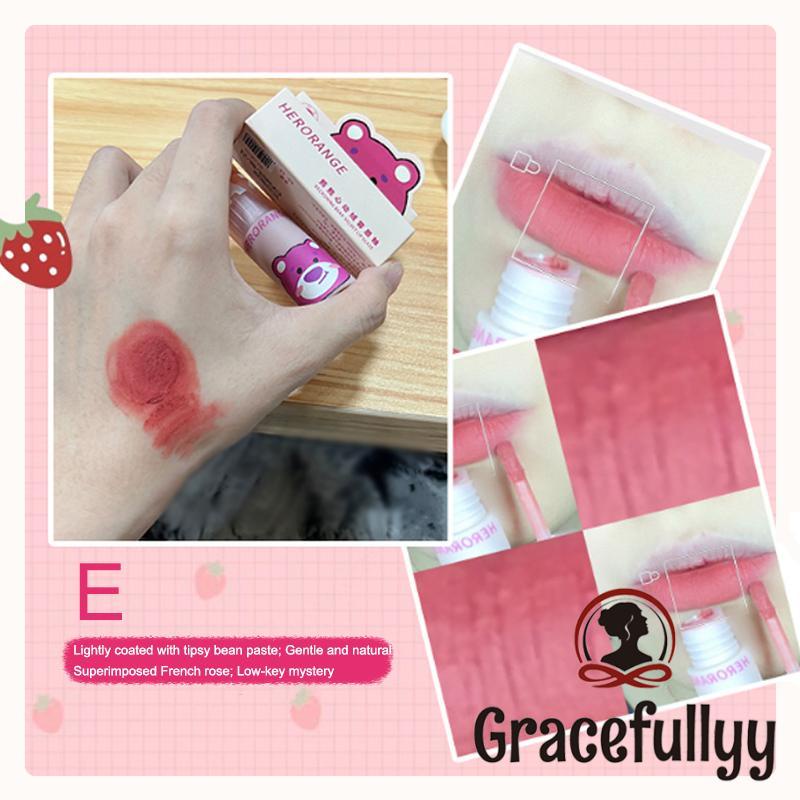 [COD]HERORANGE Lip Mud Matte Velvet Strawberry Bear Lip Gloss Moisturizing Lipstik Lip Glaze Tahan Air Tahan Lama-GY