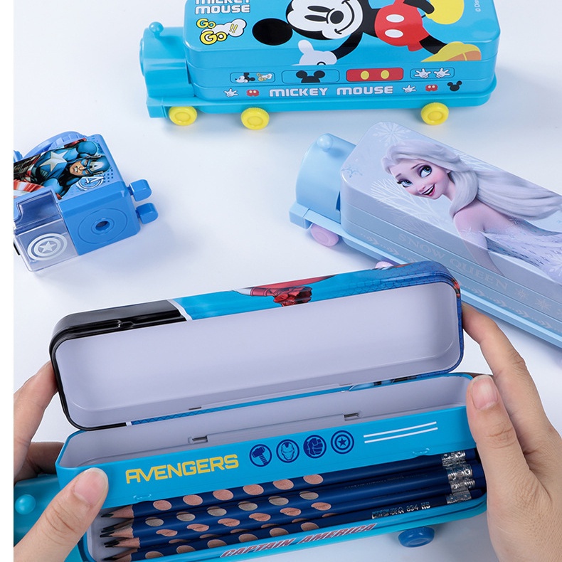 Kartun Multifungsi Cars Style Spiderman Double-layer Pensil Case Captain Amerika Kotak Pensil Elsa Kartun Anak Siswa Alat Tulis Kotak Pensil