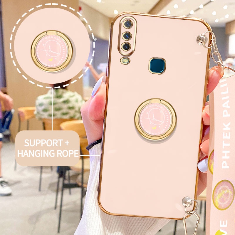 Casing Ponsel Pohon Gloden Untuk Vivo Y17 Y15 Y12 Y12i Y11 2019 1901 1902 1904 1940 1906 Casing Original Dengan Lanyard Standand Jam