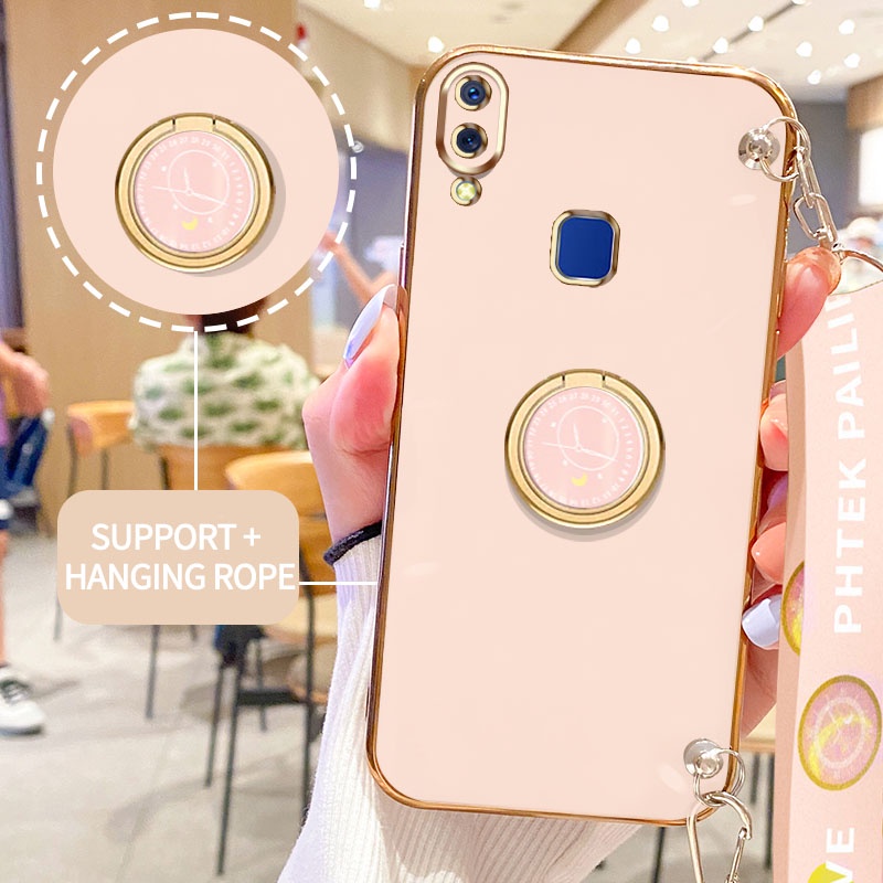 Casing Ponsel Pohon Gloden Untuk Vivo Y95 Y93 Y91 Y91i 1807 1816 1817 1811 Casing Original Dengan Lanyard Standand Jam