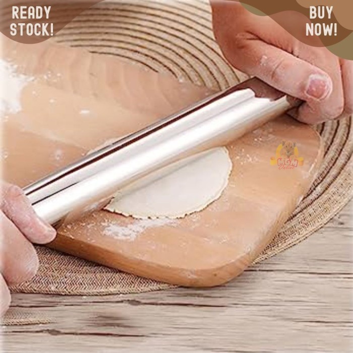 Gilingan adonan stainless Rolling pin Stainless ukuran 30CM 12in