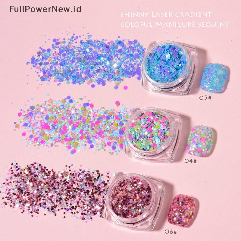 Power 1toples Shinyny Nail Gradient Sequin Payet Kuku Laser Warna-Warni Glitter Flakes ID