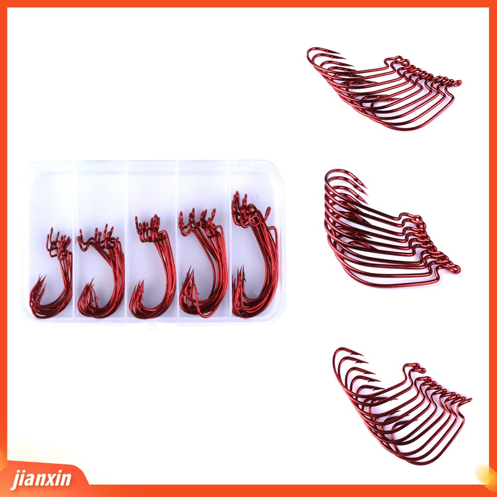 (In Stock) 50Pcs Baja Karbon Tinggi Tahan Lama J-shaped Barb Jig Hooks Fishhooks Alat Pancing