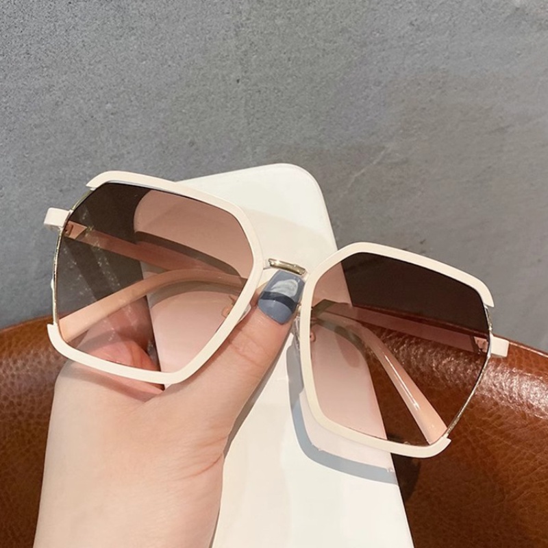 (YUZHU) Korean Fashion Oversized Frame Sunglasses Kacamata Bingkai Persegi Logam Poligonal Untuk Wanita