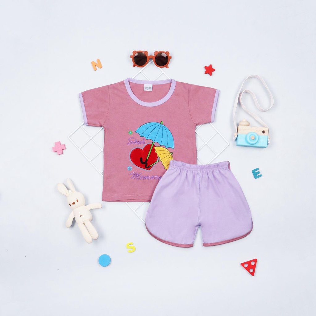 Owlet - setelan anak perempuan / setelan anak bergambar / setelan anak bordir