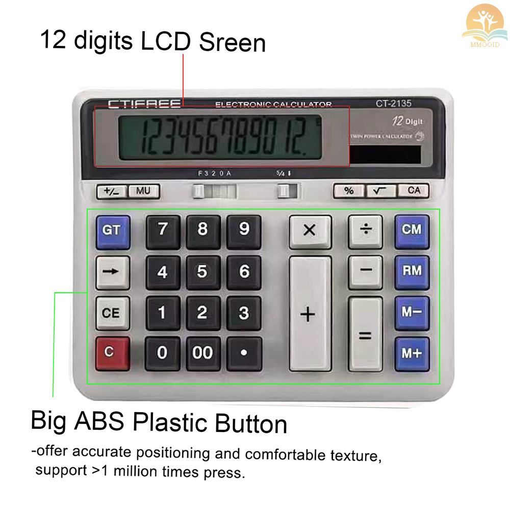 In Stock Large  Electronic Calculator Counter Solar &amp; Battery Power 12 Digit Display Multi-functional Big Button  for Business Office School Calculating