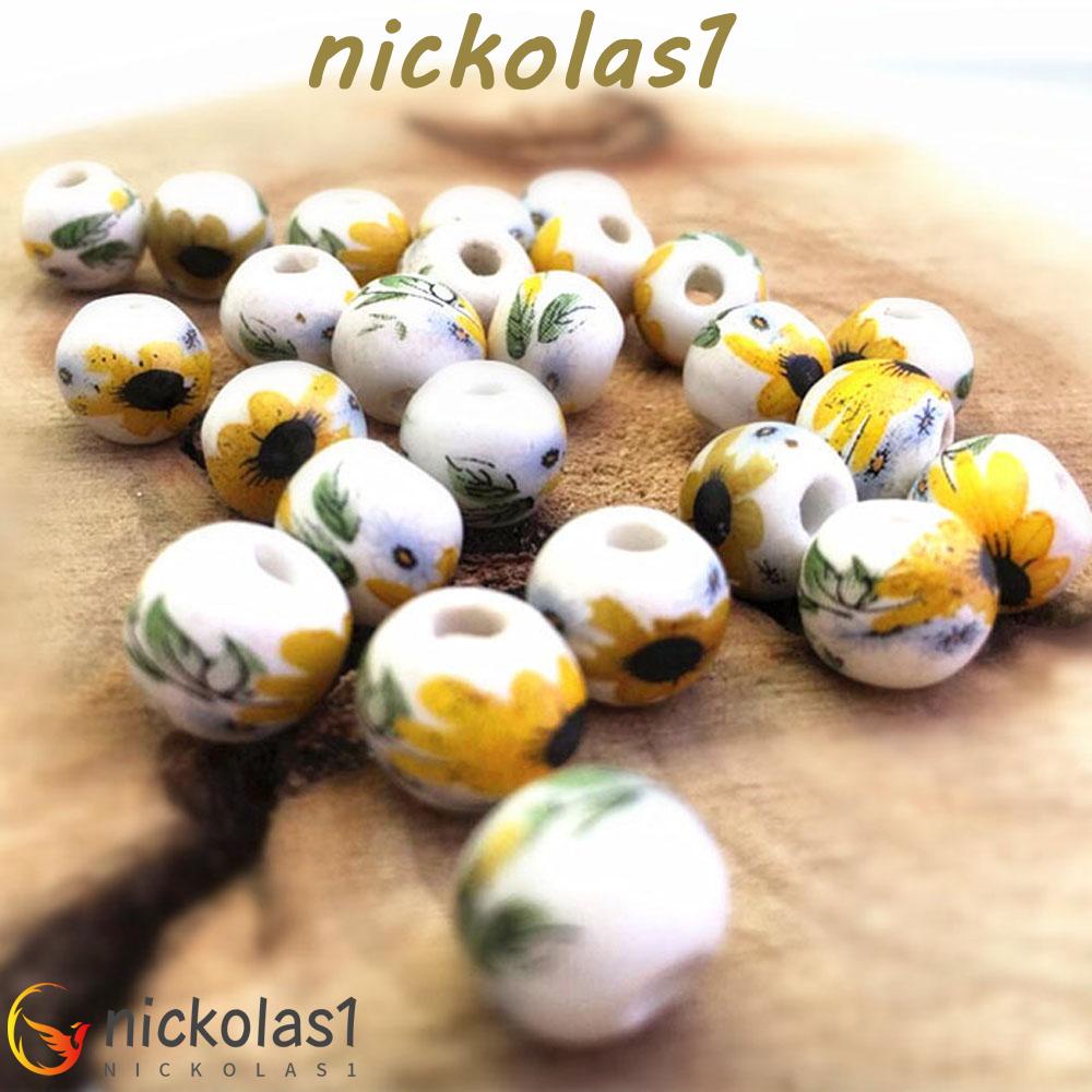 NICKOLAS1 Manik-manik Keramik Wanita Bulat 10mm 10PCS Untuk Kalung Gelang Temuan Bunga Matahari