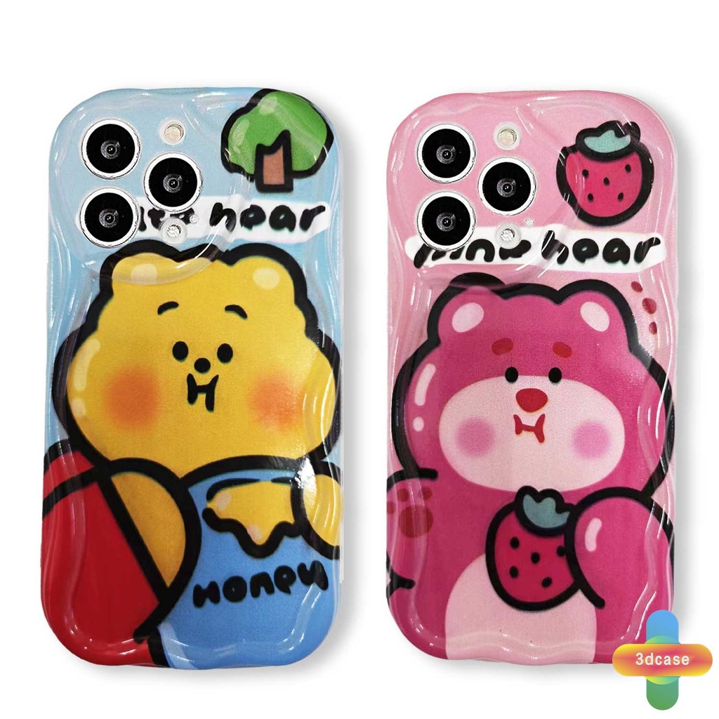 Untuk Casing OPPO A96 A76 A16 A17 A17K A15 A57 A53S A16S A77 A57S A57E A11S A54 A5S A3S A95 A55 A7 A5 A9 A31 A53 A33 2020 A77S A12 A12S A1K A16E A16K A54S Reno 7 7Z 8Z 5 4 6 8 5F Kartun Strawberry Bear Manyo 3D Wavy Curved Edge Winnie The Pooh Soft Case