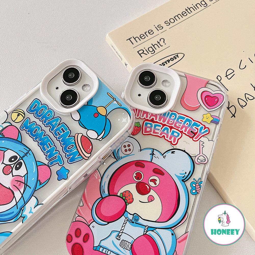 Kartun Strawberry Bear Doraemon Phone Case Kompatibel Untuk iPhone 14 Pro 13 12 11 Pro Max Casing iPhone 11xr XS 7 8plus 3-in-1 Bening Cover Pelindung