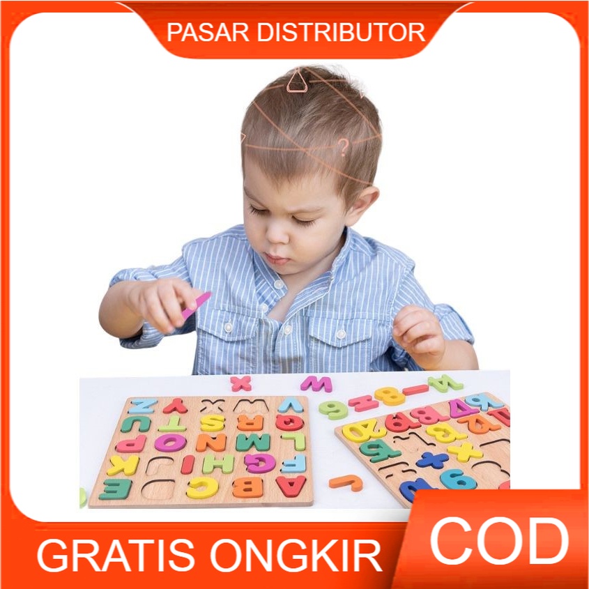 Mainan Edukasi Anak NUMBER &amp; ALPHABET PUZZLE Mainan Puzzle Kayu Anak