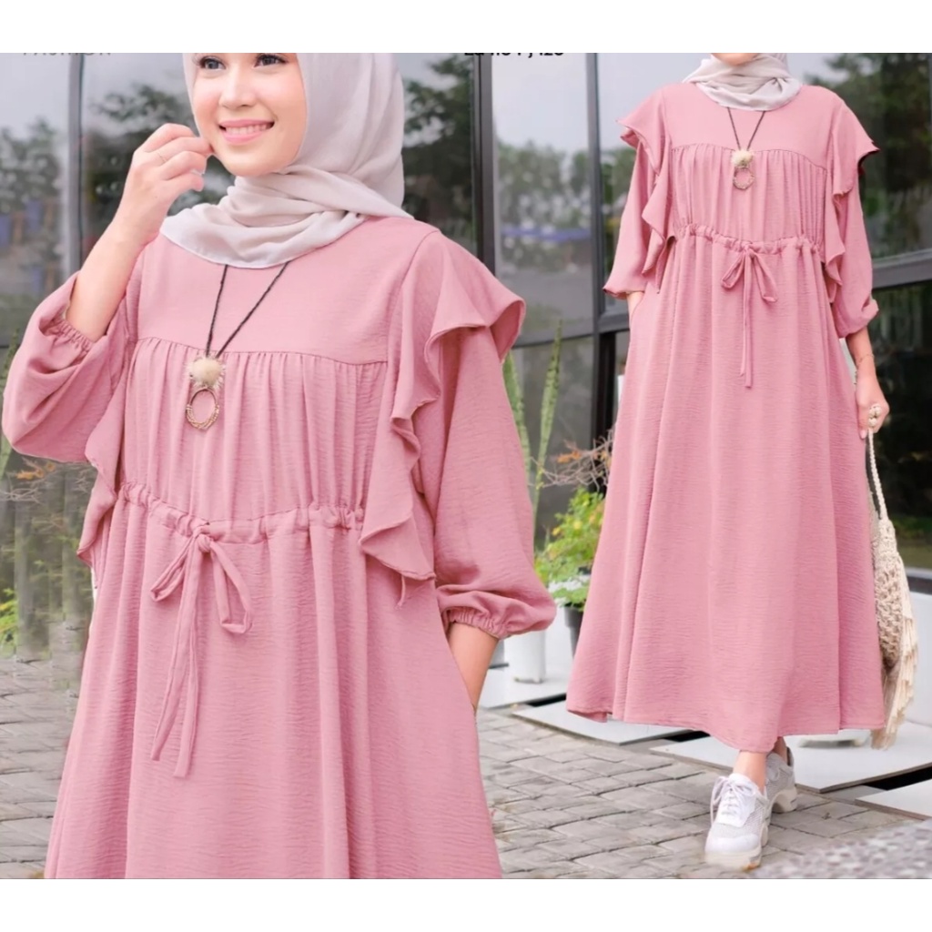 Nia midi Dress jumbo termurah Dress Wanita Bahan cringkel airflow terbaru//Gamis Nia Wanita muslim m
