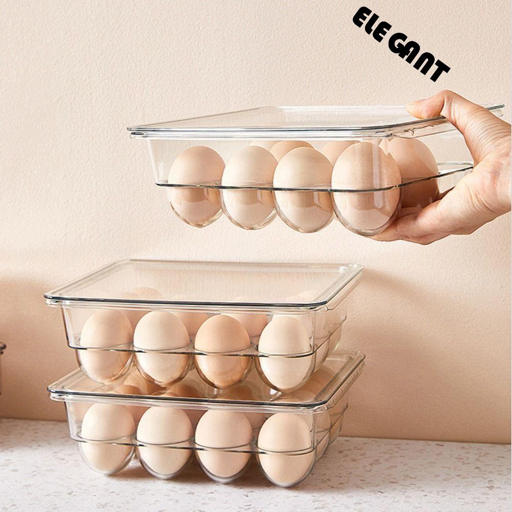 【 ELEGANT 】 Kotak Penyimpanan Telur Bahan Plastik Kokoh BPA-Free Dengan Tutup Kedap Udara Untuk Organizer Kulkas Fridge