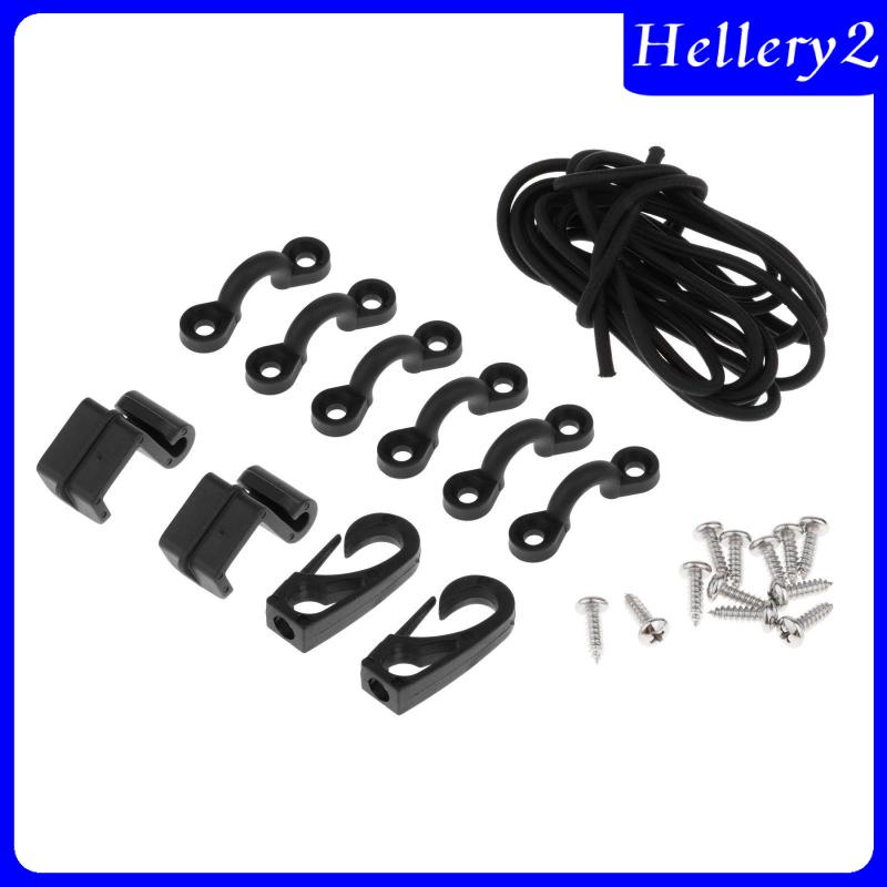 [Hellery2] Kayak Bungee Cord Deck Rigging Set Dengan Bungee Cord Hooks, Aksesoris Perangkat Keras Kayak Tahan Lama Kayak Rigging Boat Tie Down Pad Eye Dengan Sekrup