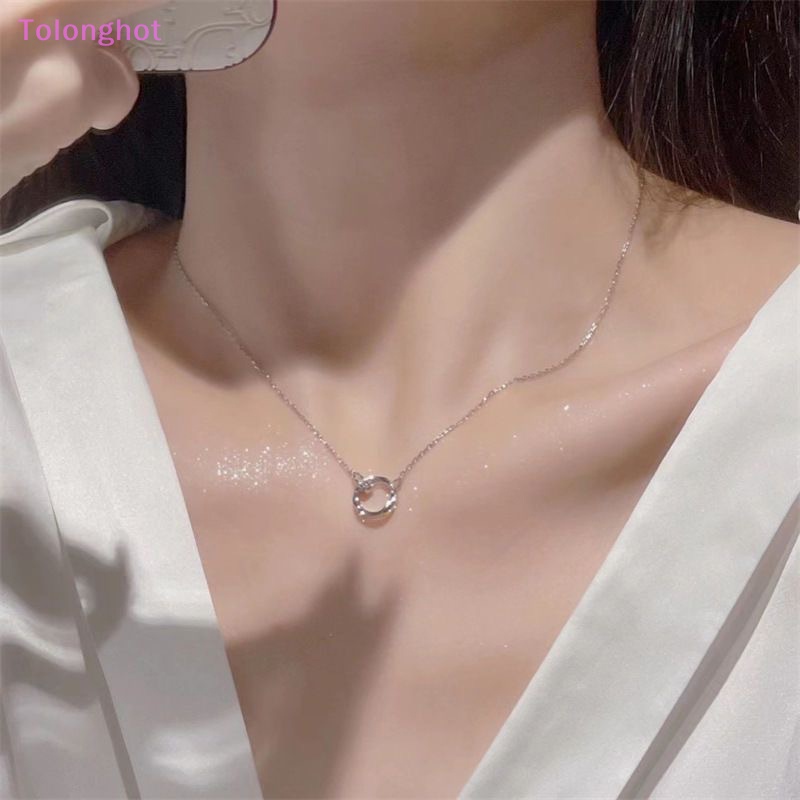 Tolonghot&gt; Mobius Intertwined Round Zirconia Pasangan Kalung Rantai Klavikula Cahaya Punk Geometris Manis Keren Perhiasan Hadiah Pesta well