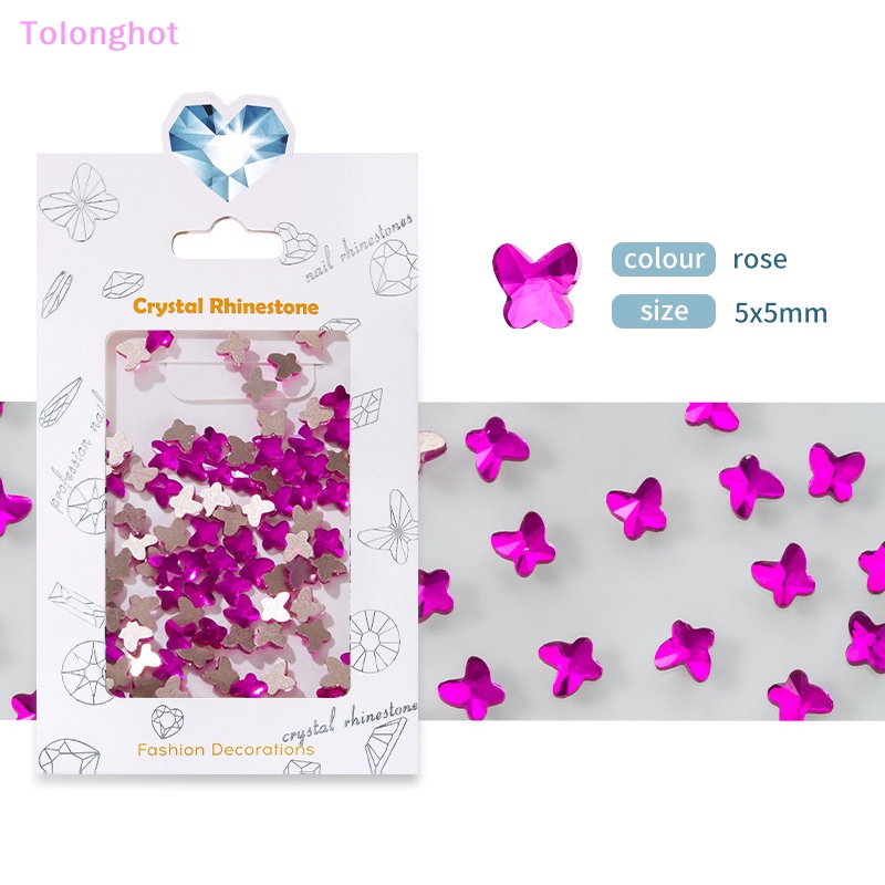 Tolonghot&gt; 100 Pcs 3D Kuku Kupu-Kupu Kaca Dekorasi Kuku Berlian Imitasi Manicure Supplique DIY Nail Art Dekorasi Peri Perhiasan Dekorasi well