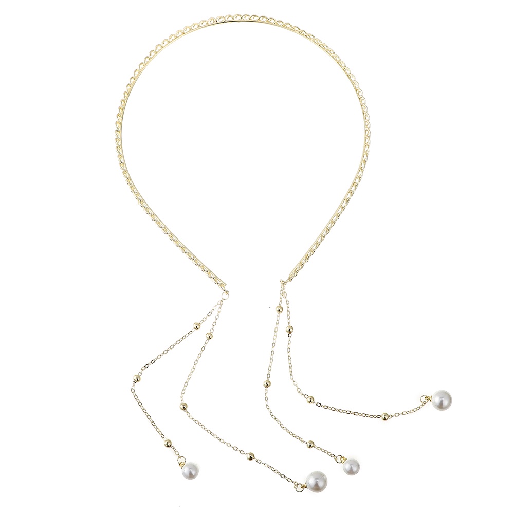 Alloy Rumbai Bando Fashion Rantai Logam Mutiara Liontin Rambut Hoop Wanita Aksesoris Rambut