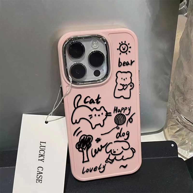 IPHONE Hewan Lucu Casing Ponsel Silikon Kompatibel Untuk Iphone14 13 12 11 Pro Max XS X XR 8 +7Plus Casing Lembut Tombol Metal Shockproof Cover Cell Precticer