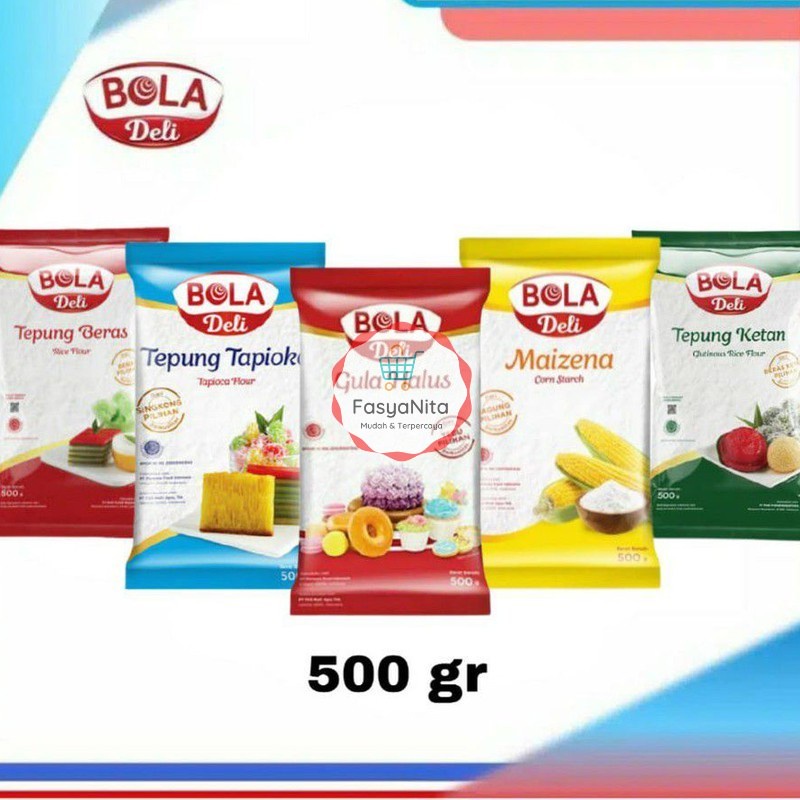 

BOLA DELI Tepung Beras - Ketan - Tapioka - Maizena - Gula Halus 500 gr