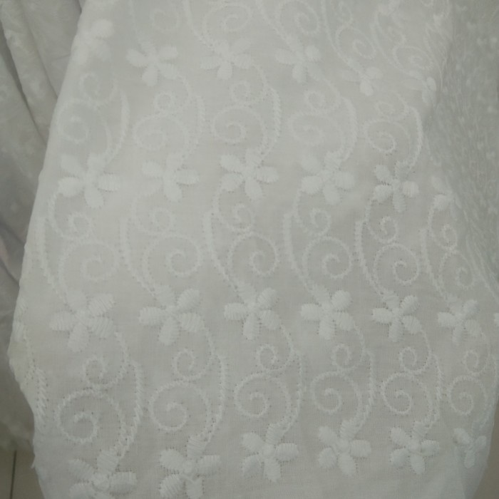 kain katun bordir putih embroidery - Putih