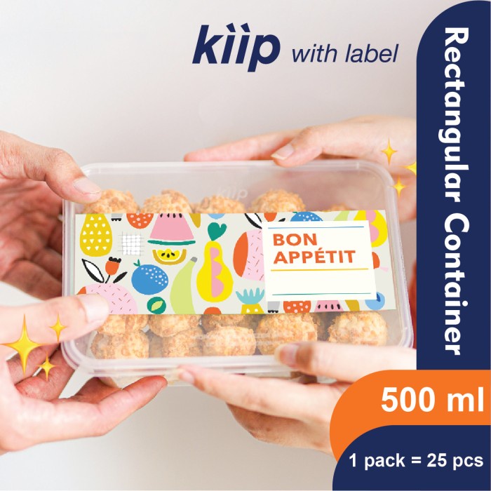 KIIP THINWALL RECTANGLE FOOD CONTAINER 500 ML- BON APPETIT (ISI 25PCS)