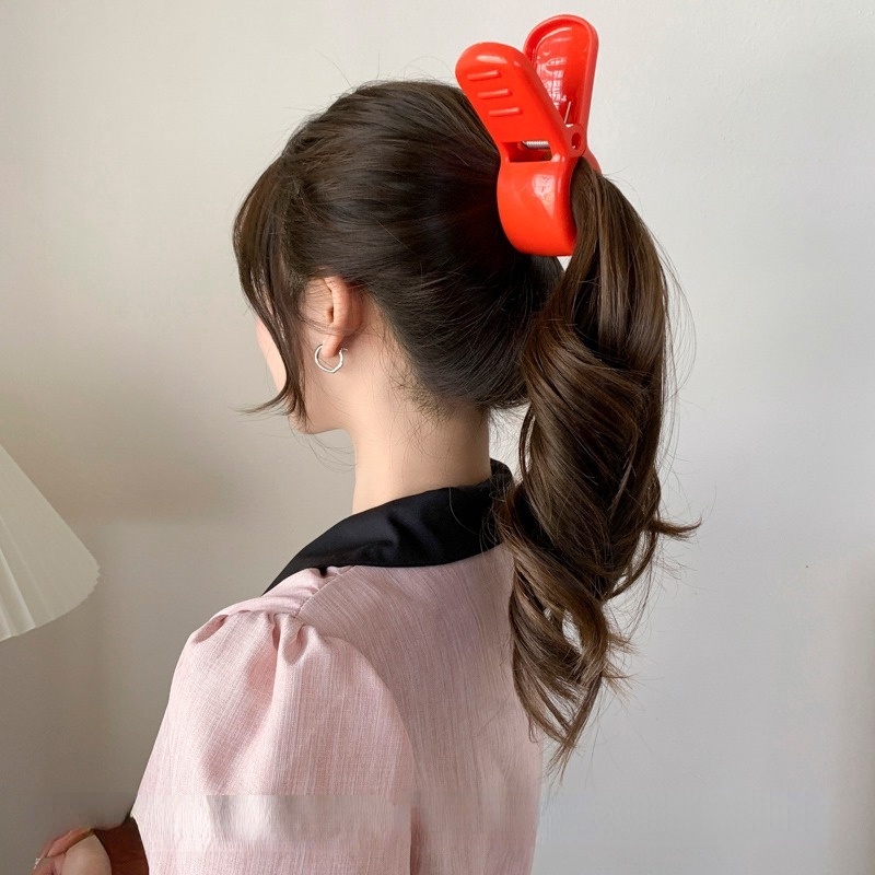 Korea INS Gaya Merah Besar Jepit Rambut Gadis Manis Tinggi ponytail Rambut Cakar Hiasan Kepala Aksesoris Pesta Harian Anak-Anak Warna-Warni Fashion Serbaguna Besar Hiu Rambut Klip
