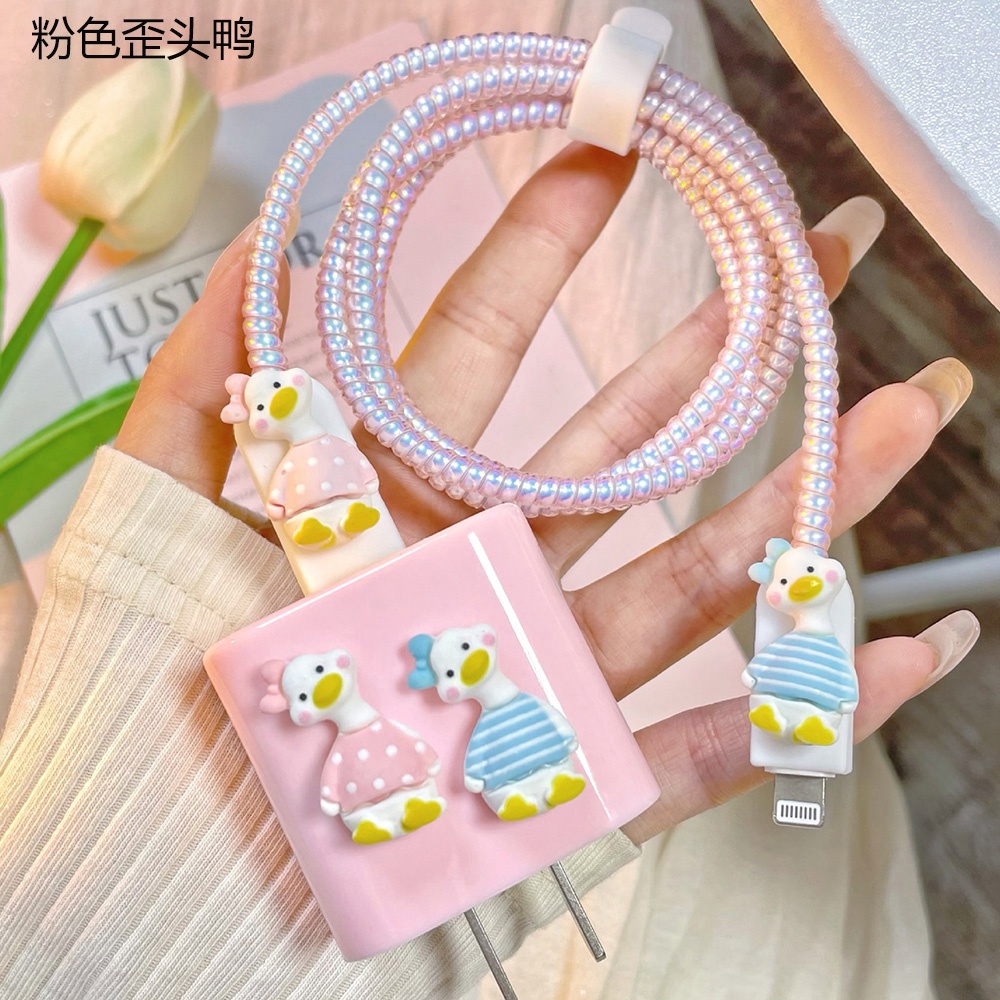 Kabel Pelindung Kepala Pengisian Bebek Kartun Lucu 20W Phone Data Cable Protection Case Cocok Untuk Apple12/13 Charger IPhone 11promax Kabel Cas14Plus