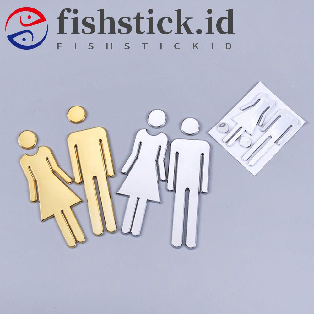 Fishstick Toilet Stiker Stereoskopik Diskriminate Washroom Sign Wc Pintu Kamar Mandi Sign Hotel Restoran Wanita Symbol Signboard